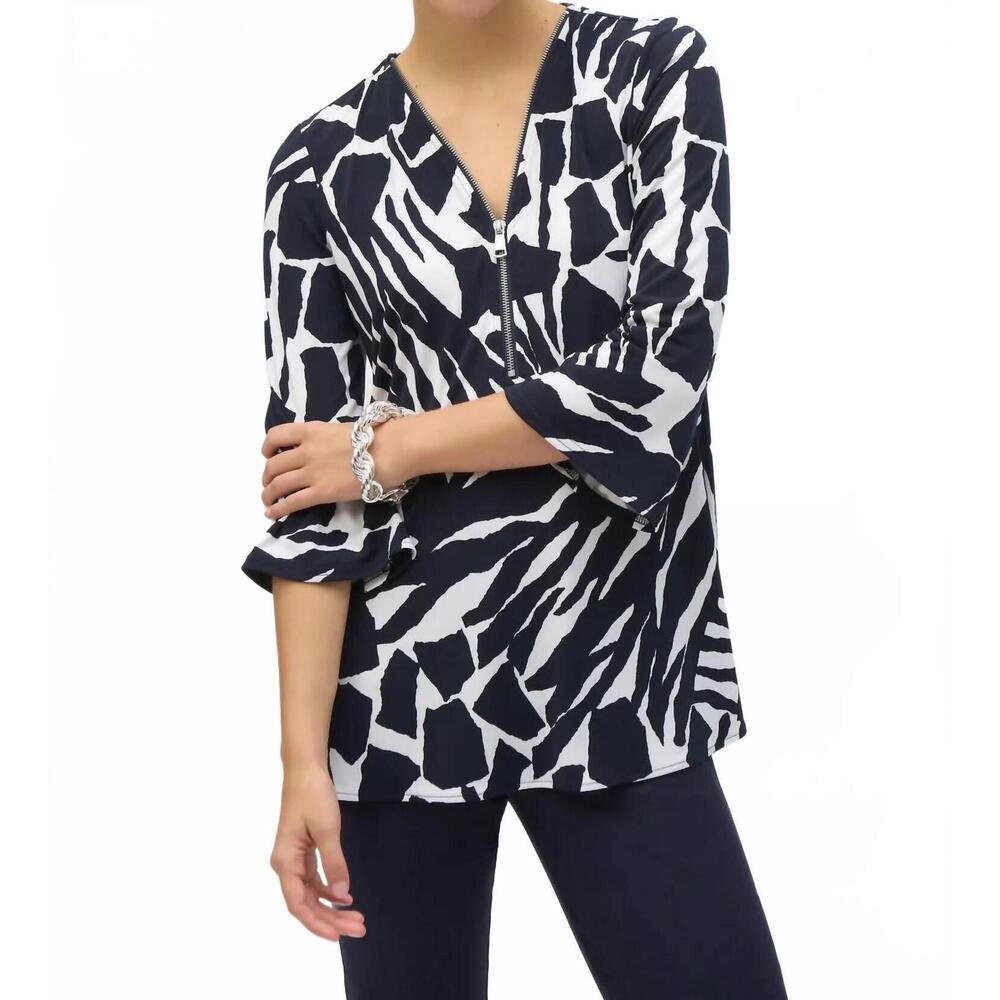 NEW JOSEPH RIBKOFF bold print silky knit 3/4 flared sleeve tunic top in vanilla/
